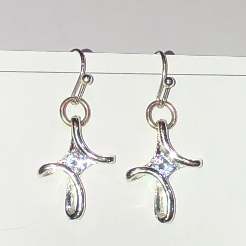 Silver Cross Crystal Earrings New Dangle Beautiful